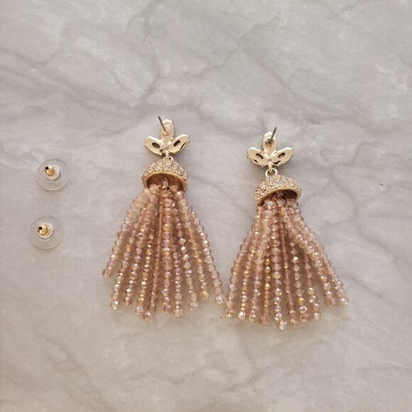 💖 Baublebar Rhinestones Crystals Pave Faceted Beads Beaded Tassel Earrings 💖 - Picture 5 of 10